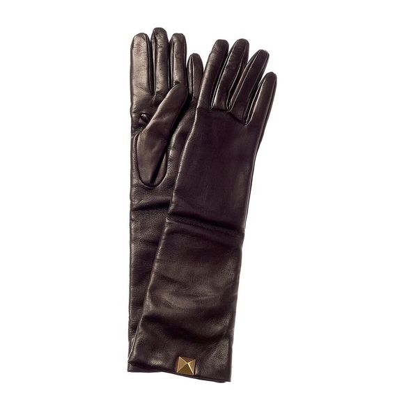 Valentino Accessories - Valentino Roman Stud Cashmere-Lined Leather Gloves, Black